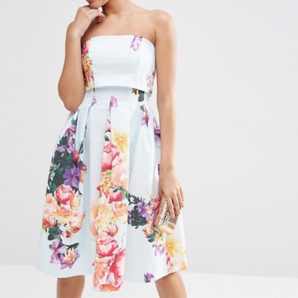 Asos fold over bandeau - Mini prom dress in floral